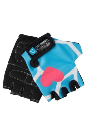 Перчатки детские защитные (без пальцев) - Crazy Safety - Blue Giraffe (синий жираф) - "S" - 7см для беговела - самоката или велосипеда