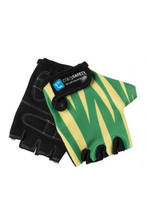 Перчатки детские защитные (без пальцев) - Crazy Safety - Green Tiger (зелёный тигр) - "S" - 7см для беговела - самоката или велосипеда