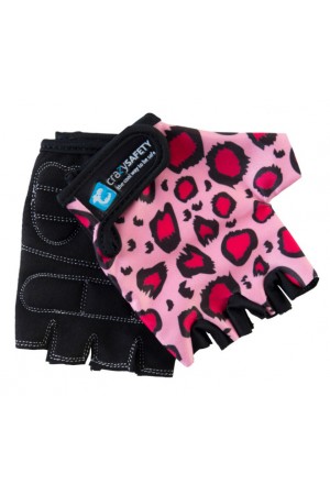 Перчатки детские защитные (без пальцев) - Crazy Safety - Pink Leopard (розовый леопард) - "S" - 7см для беговела - самоката или велосипеда