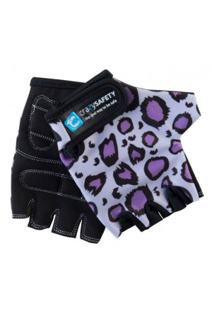 Перчатки детские защитные (без пальцев) - Crazy Safety - Purple Leopard (сиреневый леопард) - "S" - 7см для беговела - самоката или велосипеда